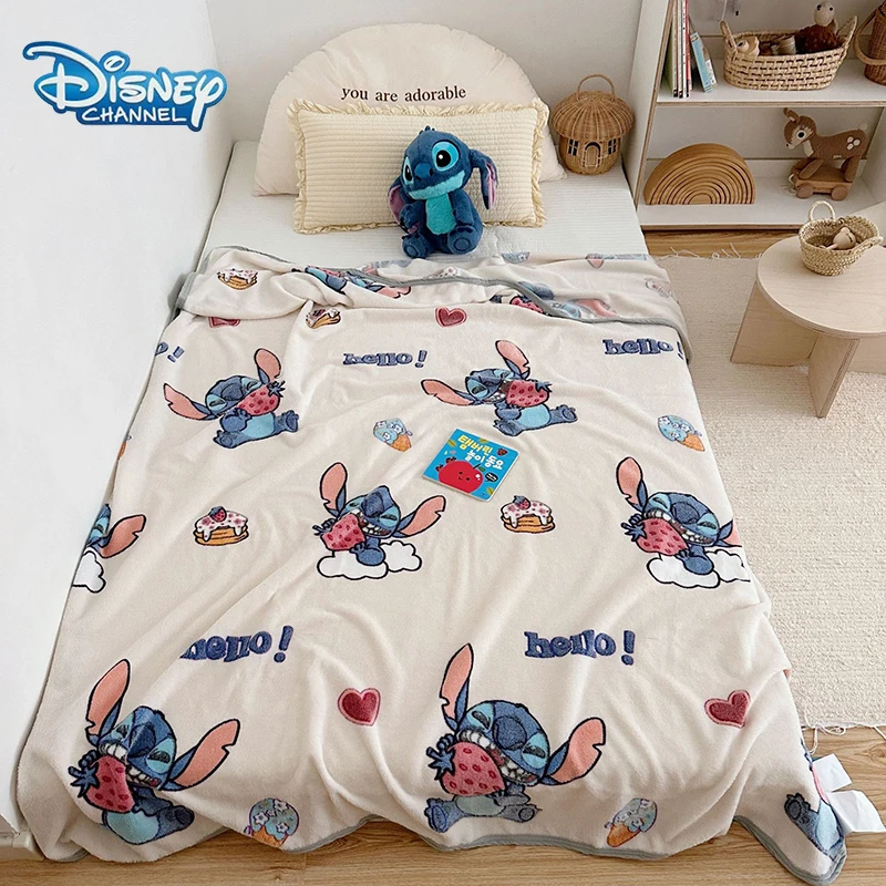 Disney Stitch Snowflake Plush Blanket Cute Mickey Minnie Thickened Milk Coral Plush Office Leisure Blanket Single Cover Blanket