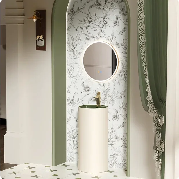 European retro bathroom floor-to-ceiling washbasin integrated ceramic column type