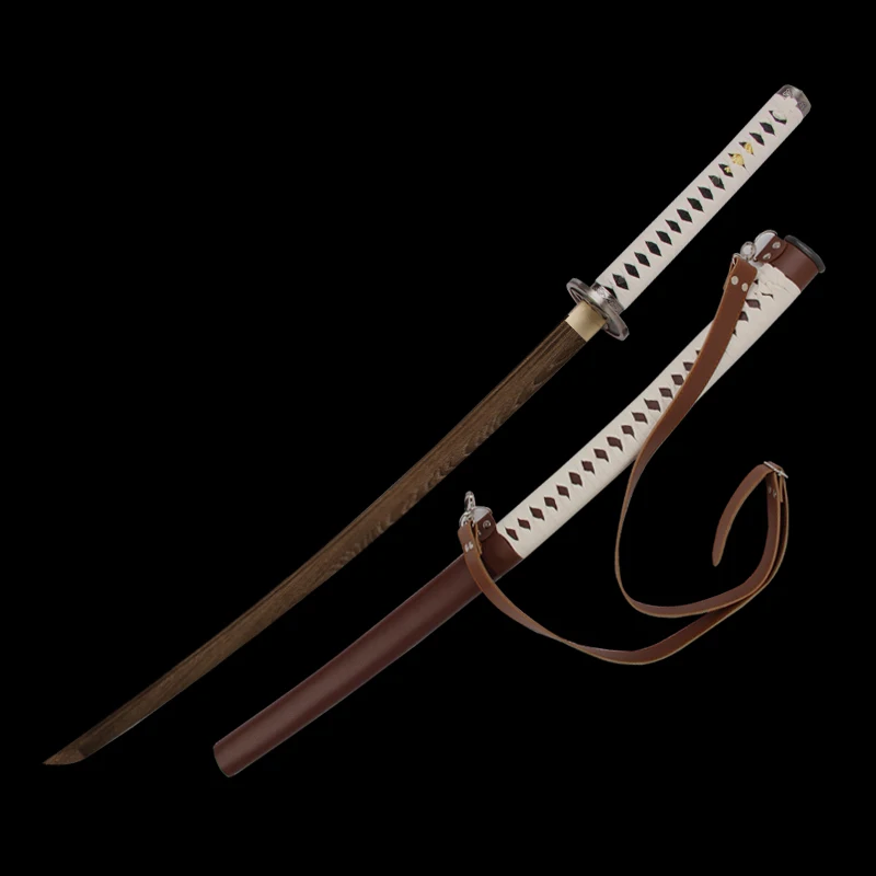 From Movie The Walking Dead's Sword Wooden Blade katana Cosplay Samurai Swords With Strap Alloy Tsuba PU Sheath Ready For Laito