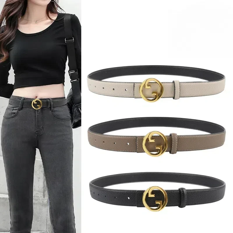 

Pebbled top layer cowhide female leather women's belt versatile dress with high-end decoration is available on both sides in sum