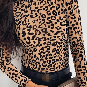 Women's blouse turtle turtle leopard print, long -sleeved shirts, women's blouses, fashion tops-en, autumn clothes Main Main Sales Leopard Blouse - №6