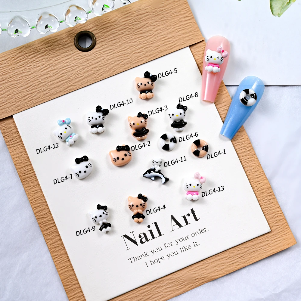 10 pçs bonito dos desenhos animados bronzeamento gatinho encantos do prego kawaii flatback resina arco kt gato strass dedo ornamento manicure acessórios