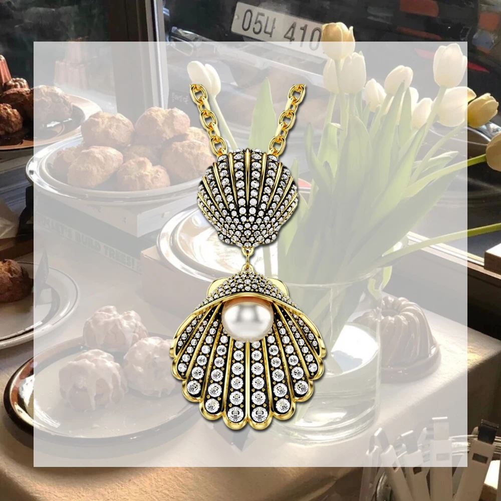 

New hybrid cutting double-layer shell gold necklace pearl high-end seaside party exquisite accessories small ornaments