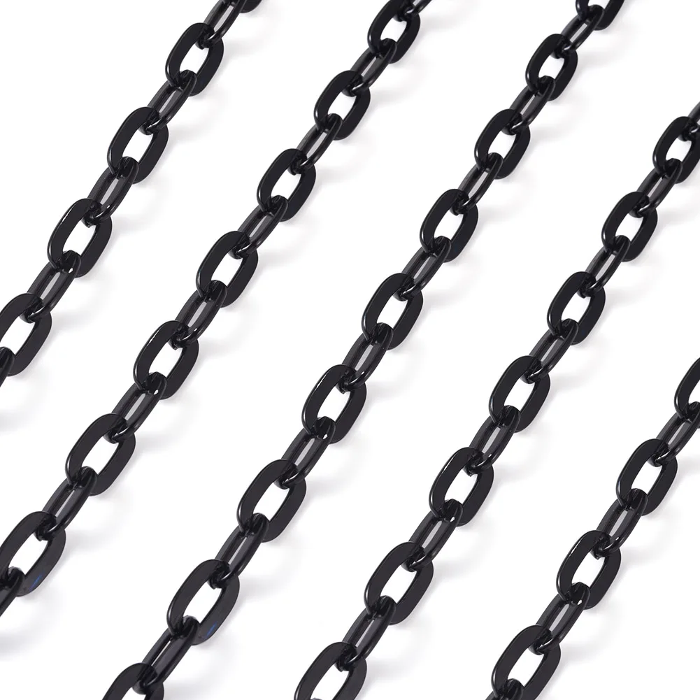 Black Aluminium Cable Chains Unwelded Flat Oval Shape for Jewelry Making DIY Bracelet Necklace Accessories 9x1.8x1.5mm about 5m