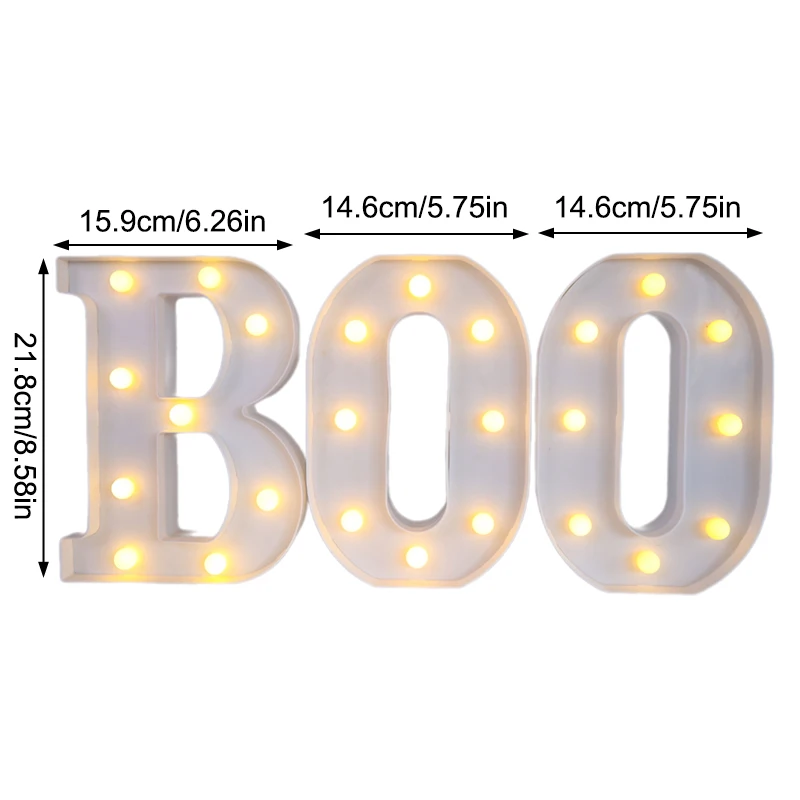 Dekorasi Halloween-3 LED Marquee Light Up huruf "BOO" tanda dekorasi Halloween untuk dapur meja pesta dalam ruangan