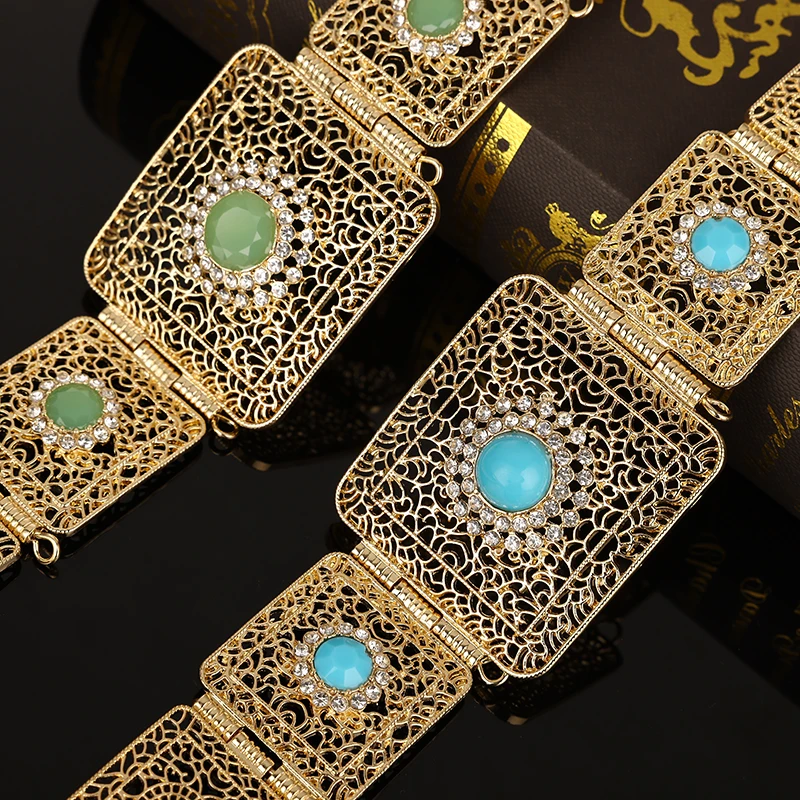 Moroccan style pop ladies jewelry hollowed-out waist chain colorful rhinestone belly chain aristocratic crystal bridal belt