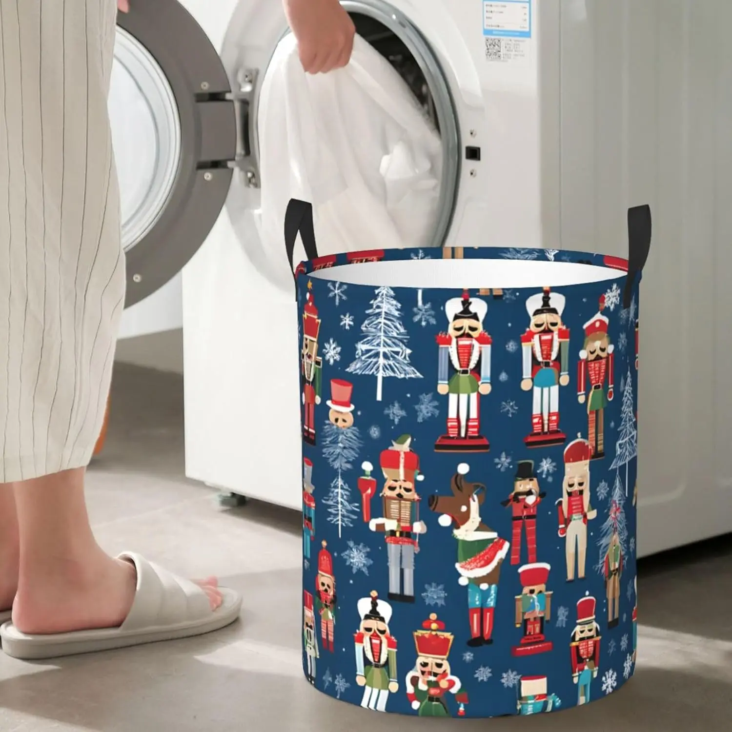Women'S Nutcracker Ballet Xmas Dance Printed Circular Hamper Laundry Basket For Bathroom Toy Storage Organizer Basket