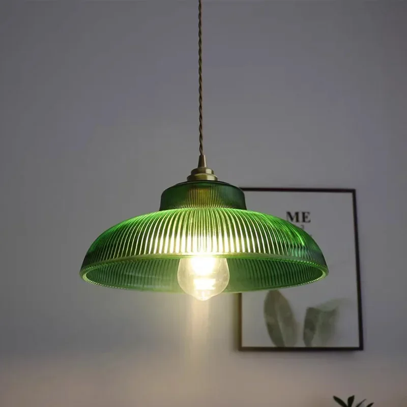 

LED Vintage Glass Pendant Light Green Hanging Lamps Living Room Decor Luminaire Hall Bedroom Dining Room Indoor Fixture Lustre