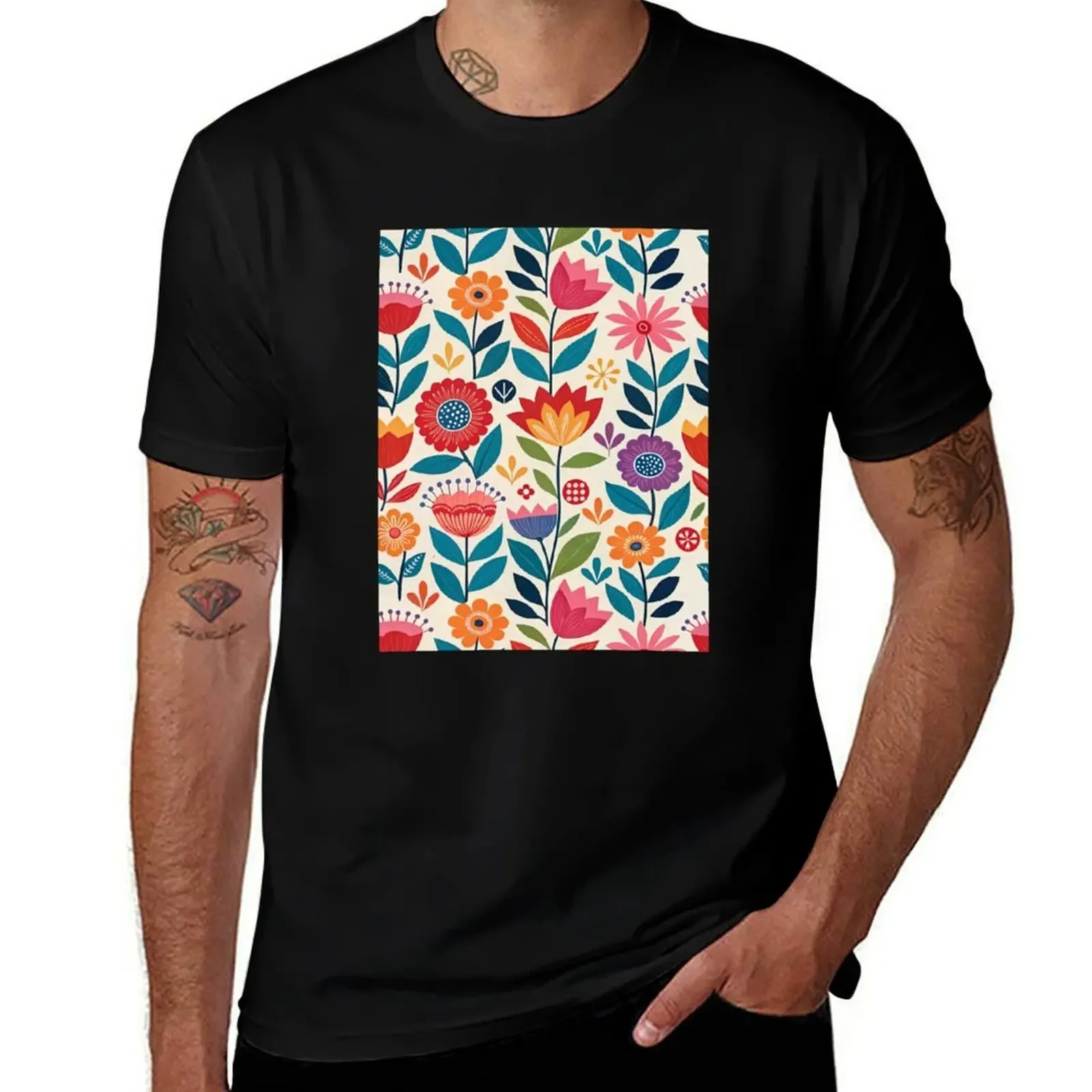 

Cheerful Garden – Seamless Colorful Floral Pattern T-Shirt funny gifts summer top funny costumes mens plain t shirts