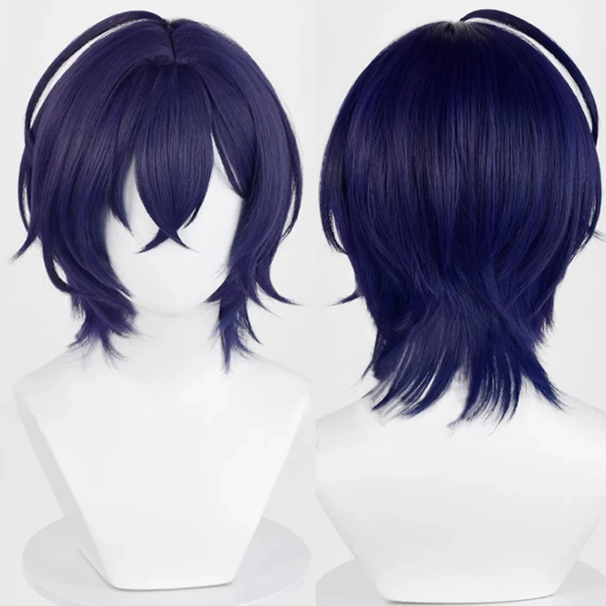 Women Anime Cosplay Wig Synthetic Short Straight Purple Heat Resistant Wig With Bangs For Daily Party