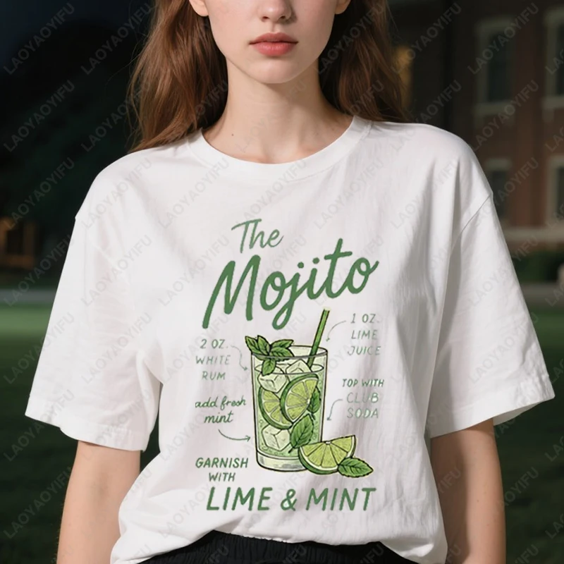 Mojito Lover-Camiseta de algodón para hombre y mujer, cóctel de verano, limón, menta, bebida divertida, Bar en la playa, estética, regalos populares Unisex