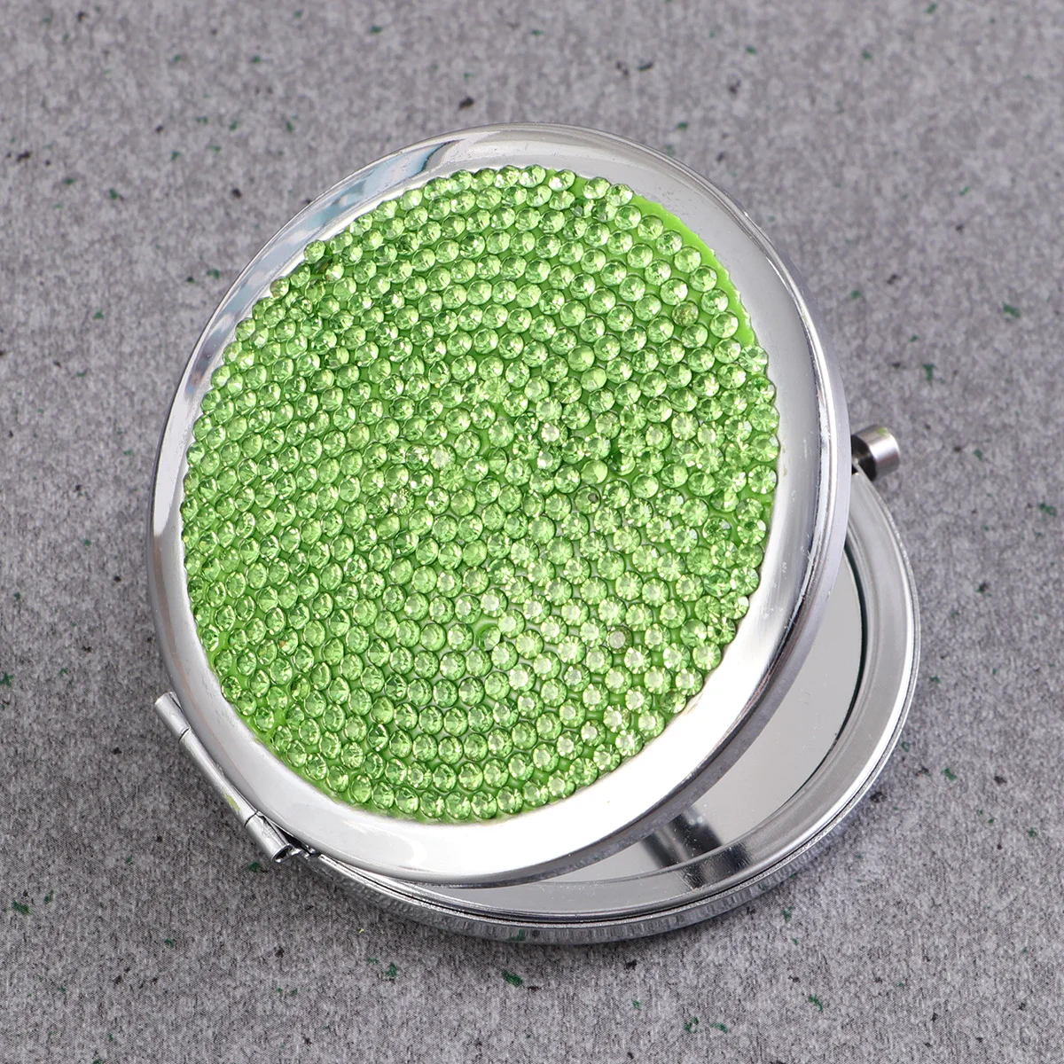 

1Pcs Portable Folding Makeup Mirror Compact Double-Sided Mirror Rhinestone Design Light Green Perfect for Home Use