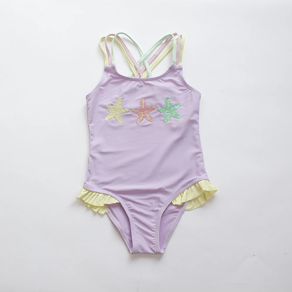 3 Color Star Embroidered Child Girls Kids One Piece Swimwear Summer Beach Outdoor Ruffle 3-8 Years Baby Kids Swimsuit Beachwear