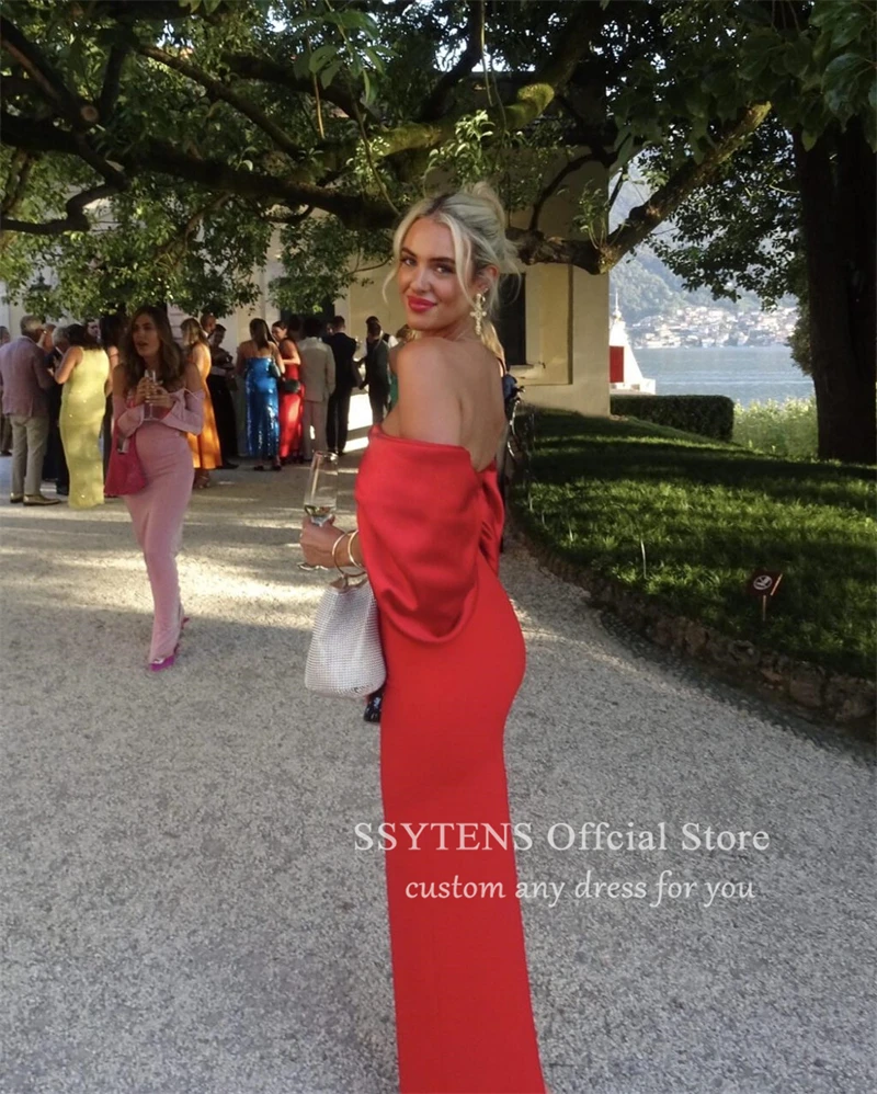 SSYTENS Sexy Red Mermaid Evening Dresses for Party Customized Off the Shoulder Wedding Guest Dress Event Women Simple Prom Gowns