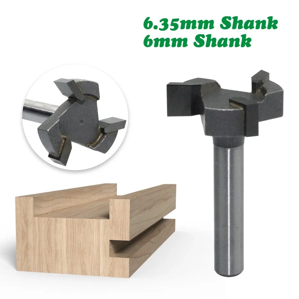 6mm Shank 1/4 shank 3 teeth T-Slot Router Bit Milling Straight Edge Slotting Milling Cutter Cutting Handle for Wood Woodwork