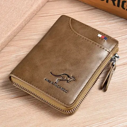 Mens RFID Protected Leather Wallet - Luxury Zippered Card Holder Purse for Business Cards with Elegant Carteira Masculina Style