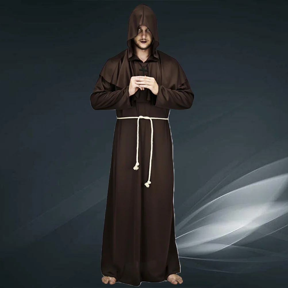 Halloween Costume Costumes Hooded Vintage Wizard Uniform Medieval Monk Robe Man