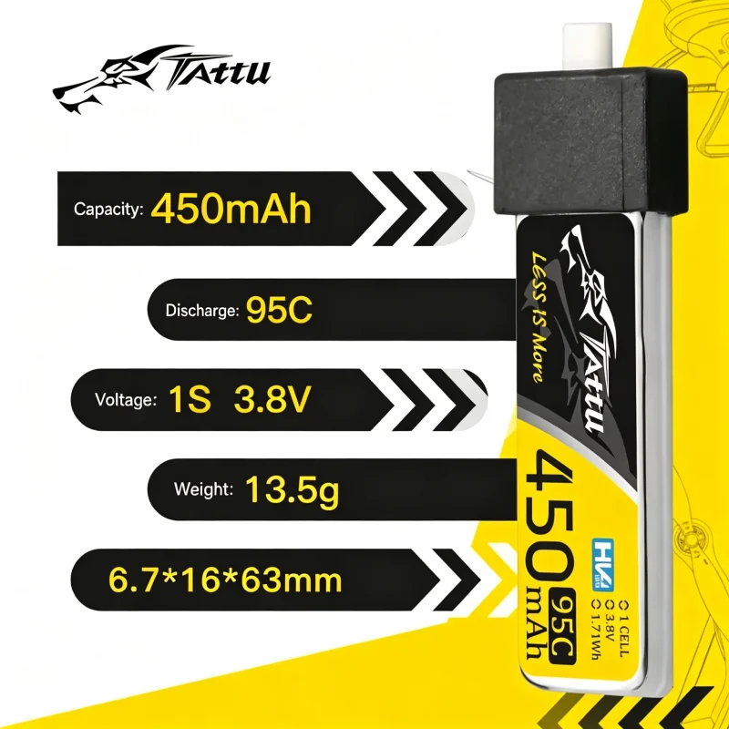 New TATTU 1S 3.8V 450mAh 95C HV Lipo Battery With BT2.0 Plug For Indoor Quadcopter Helicopter Mini Aviation Model FPV Aircraft