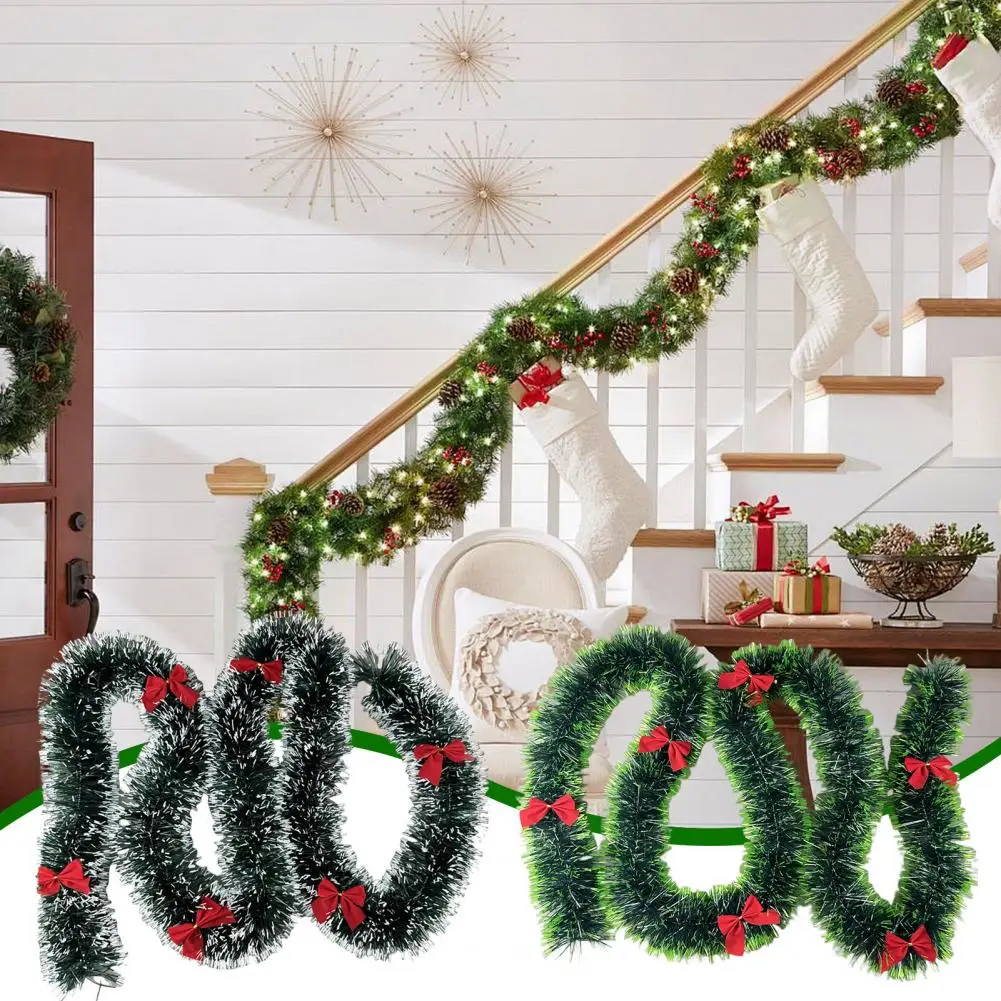 Guirnalda navideña de 6,5 pies con 6 uds. De lazos rojos, guirnalda de pino verde Artificial para manto, escalera, chimenea, fiesta, decoración del hogar