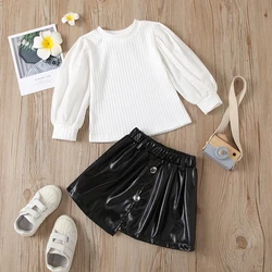 1 2 3 4 5 6 Years Girls Clothing Sets Spring Autumn Long Sleeve Top And Leather Skirt Princess Suits Birthday Party Kids Clothes