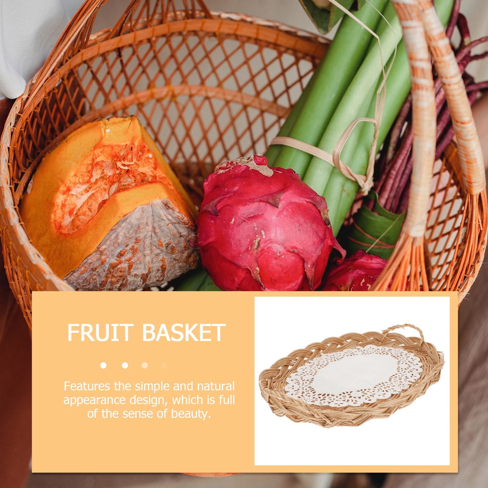 

Snack Storage Tray Rattan Bread Basket Woven Fruit Container Home Kitchen Picnic Storage Multipurpose Solution
