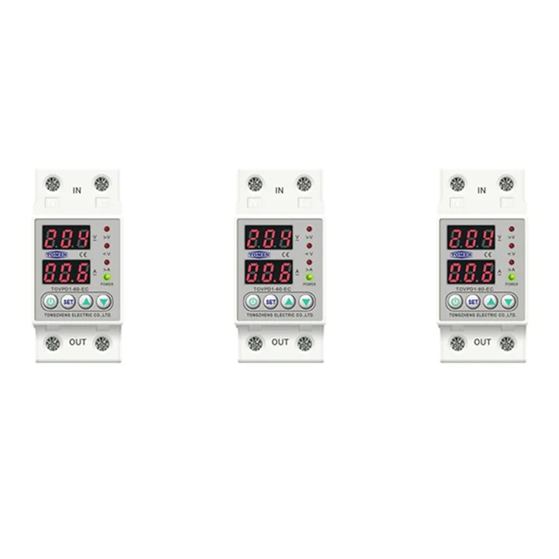 

AB46-3X Din-рейка с двойным дисплеем, регулируемое реле защиты от перенапряжения, тока и пониженного напряжения 40A 220 В 230 В