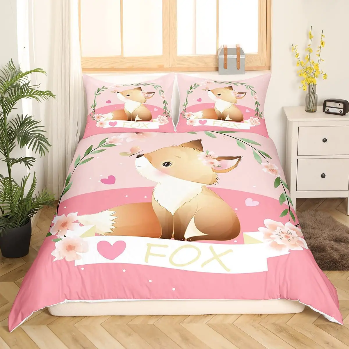 

Cartoon Fox Duvet Cover Set Cute Kawaii Wild Animals King Queen Size Polyester Comforter Cover With Pillowcase For Kids Teens