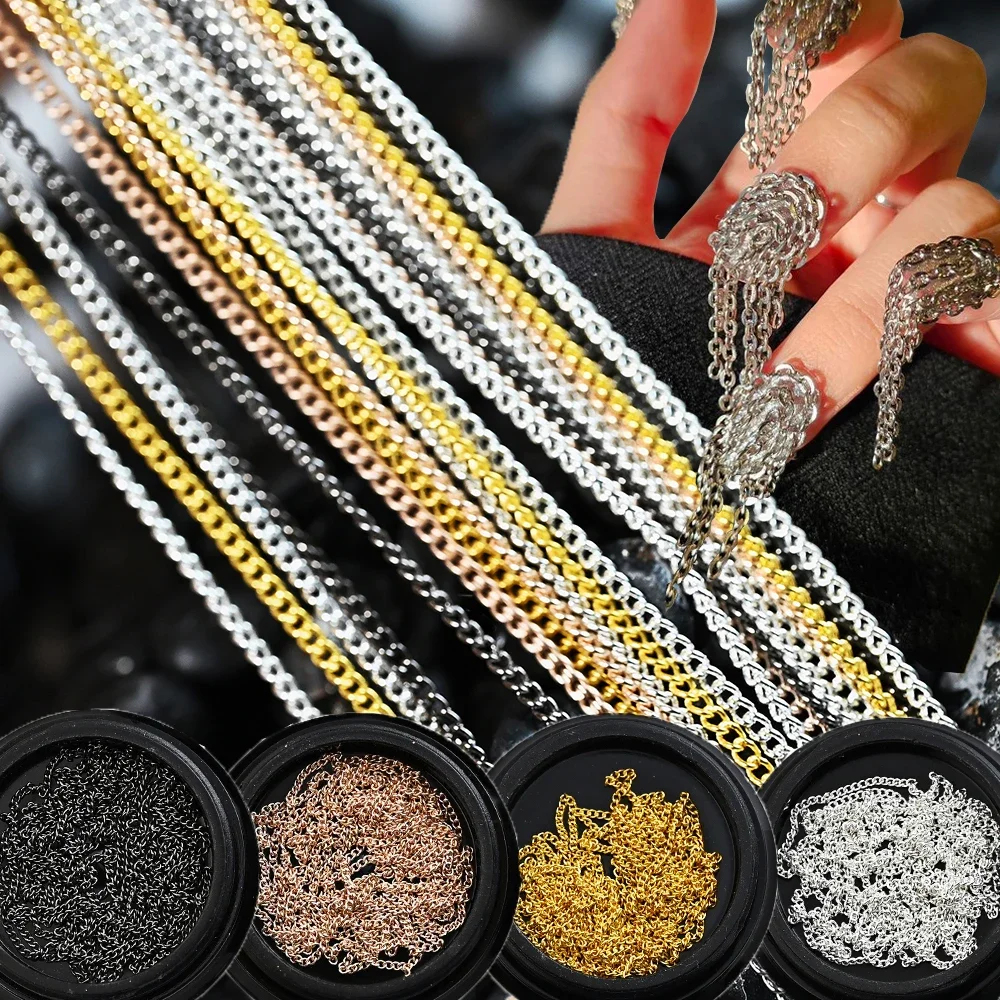 

4color Y2K Metal Chain Nail Accessories Gold/Silver Tassel Nail Metal Chains Studs Nail Charms Retro Punk Style Nail Decoration