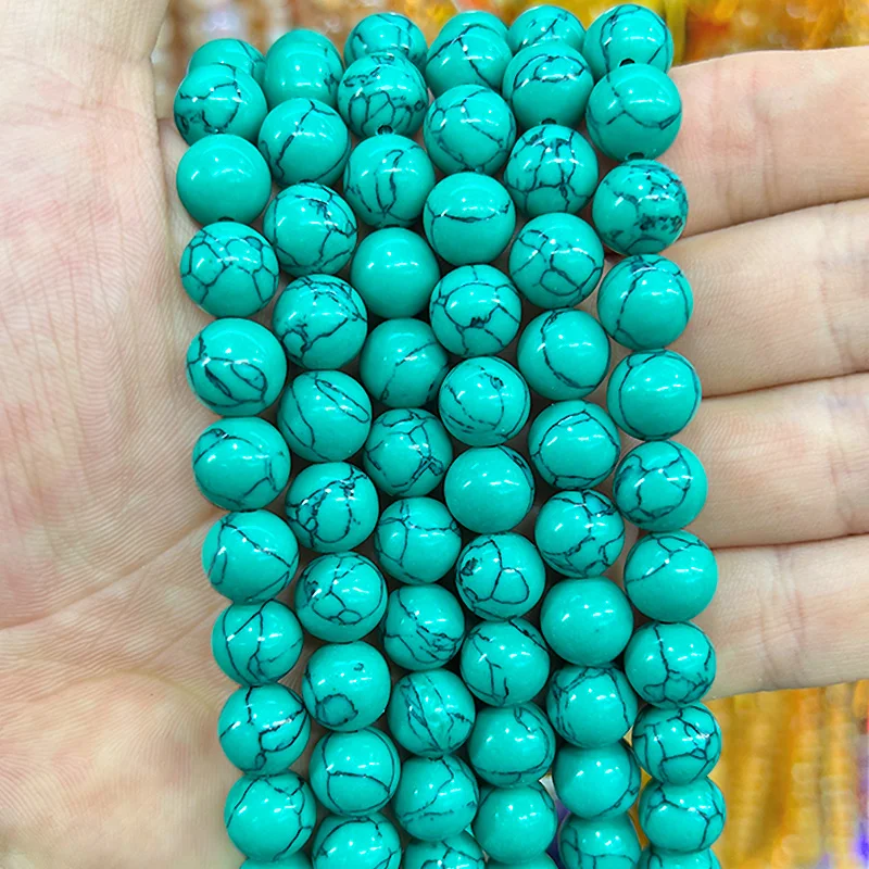 Green Turquoises Stone Round Ripple pattern Beads for Jewelry Making DIY Versatile Handstring anklet 15