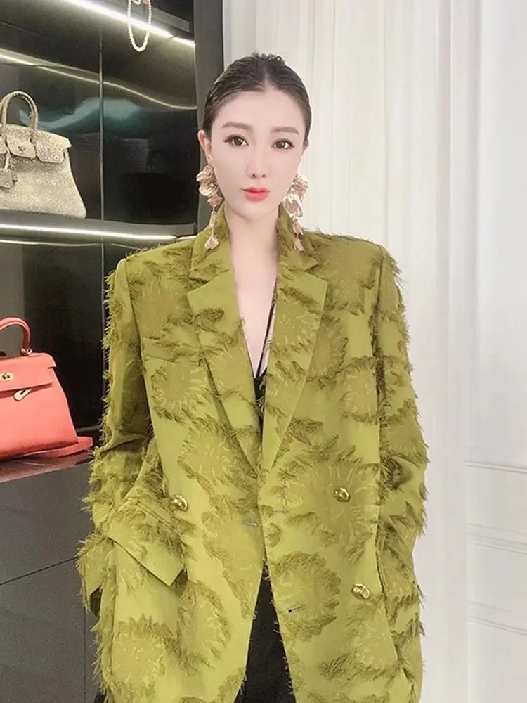 3-C3  2024 Summer Fashion New European Style Elegant Lady High-end Street-rockint Mambo Style Green Suit Jacket