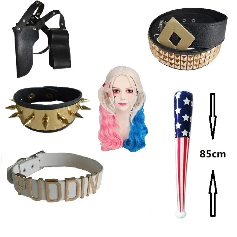 Suicide Cosplay Squad Quinn Monster Bracelet Belt necklace Gloves Accessories Full Set Wig Harley