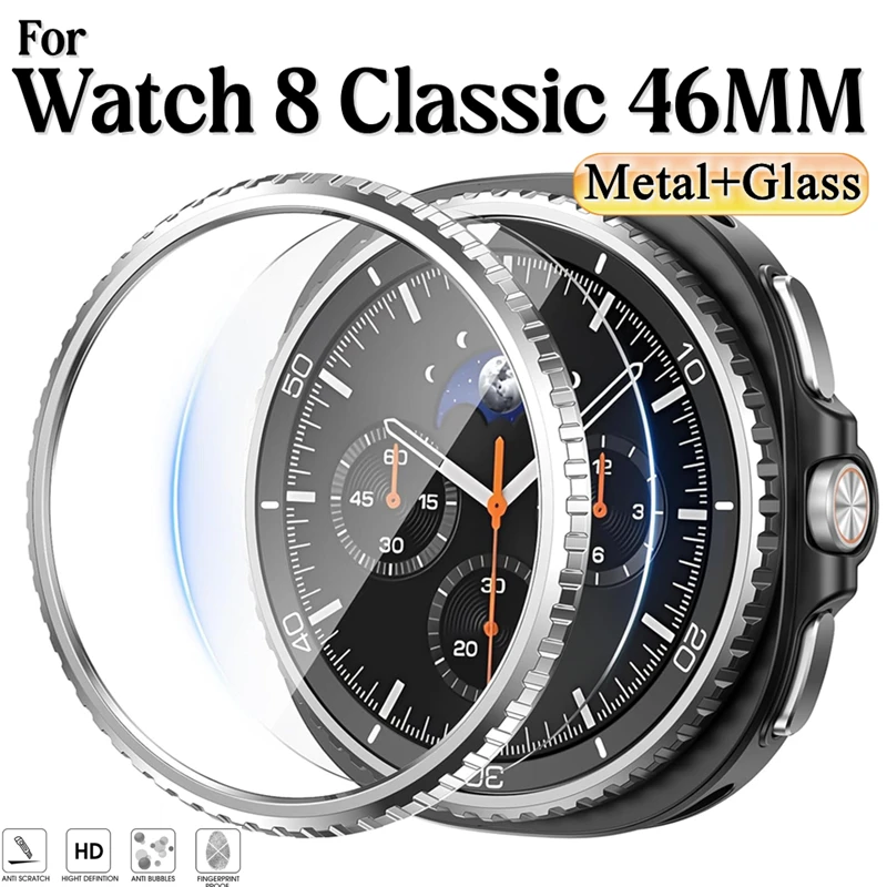 

Металлический безель 1:1 для Samsung Galaxy Watch 8 Classic, безель из нержавеющей стали диаметром 46 мм, защитная пленка из закаленного стекла для 8 классической пленки