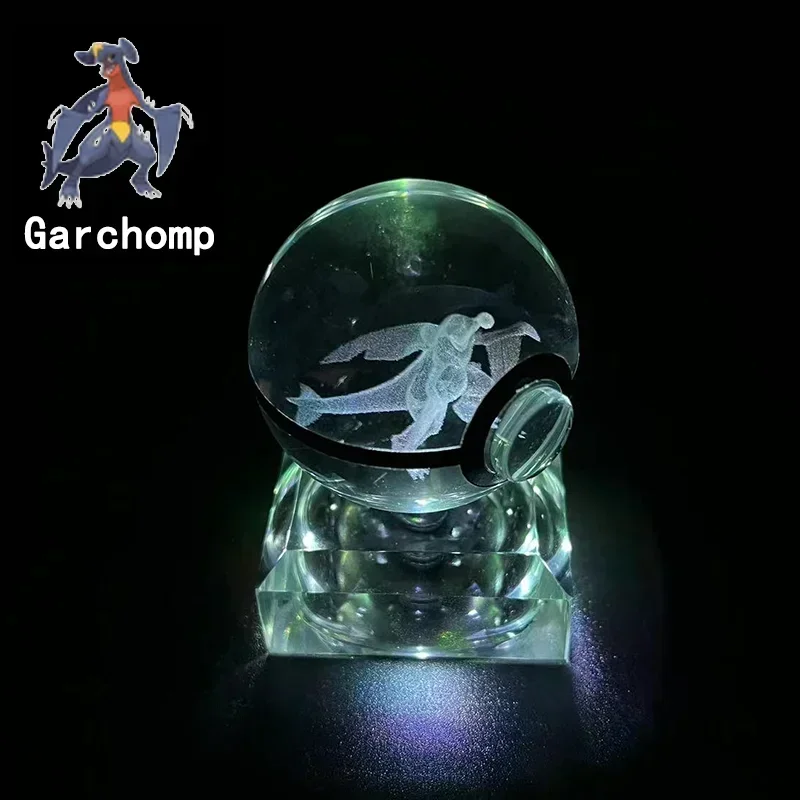 Pokemon Crystal Ball Flygon Garchomp Feraligatr Pokémon Model with LED Crystal Light Base Kids Gift Collectable