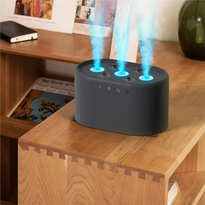 Difusor de chama de controle inteligente, umidificador de streamer de 7 furos com iluminação dinâmica para quarto de mesa