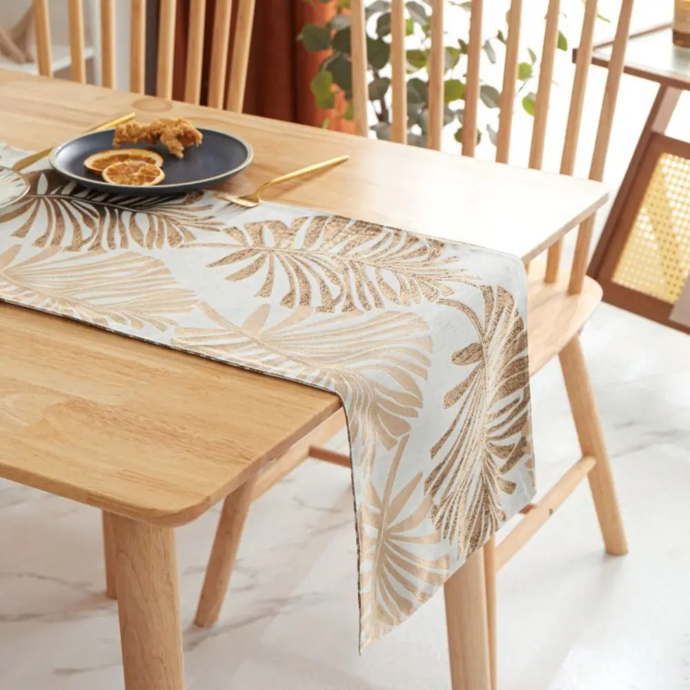 33x240cm Palm Leaf Flower Table Runner Long Vintage Double-sided Dacron Table Runner Pastoral Style Classical Coffee Tablecloth