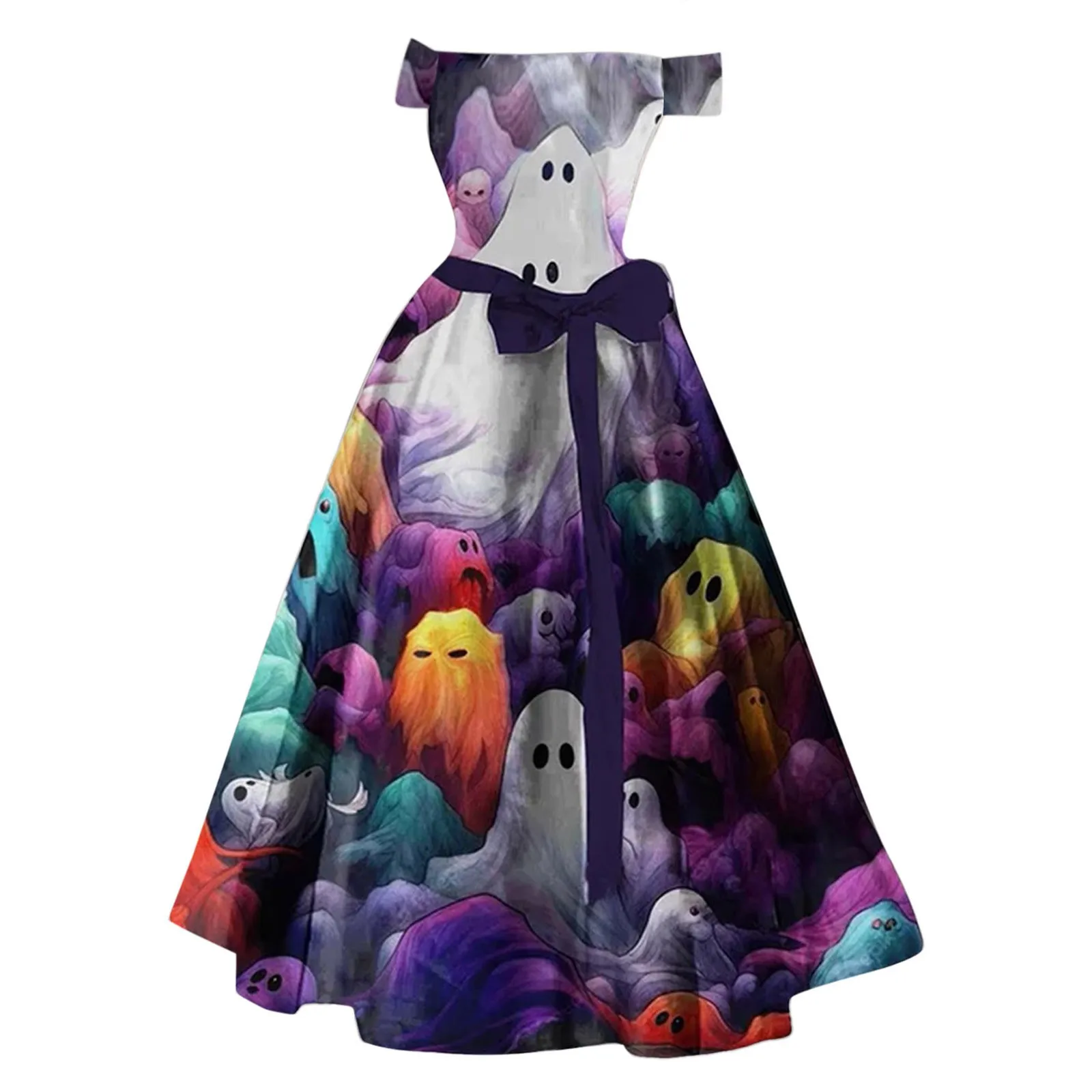 Chic Halloween Costumes For Women Bloody Ghost Print Flared Dress Strapless Tunic Sexy Cocktail Dress Vintage Party Dresses