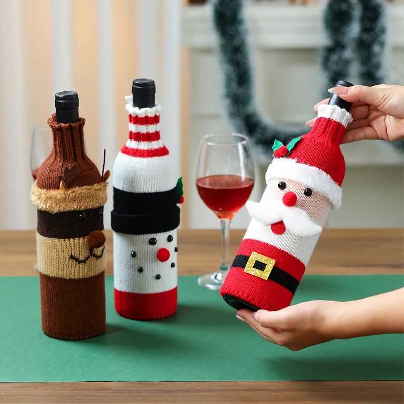 Christmas Bottle Cover Wine Glass Kitchen Table Decoration Toys Santa Claus Christmas Wine Bag Santa Claus Bottle Cover Navidad