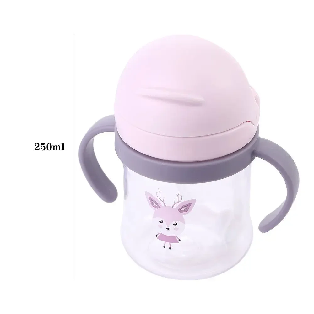 Anti-choke Water Leak Proof With Handle Gravity Ball Learning Drinking Cup Children Water Cups Cartoon Feeding Bottles Plastic