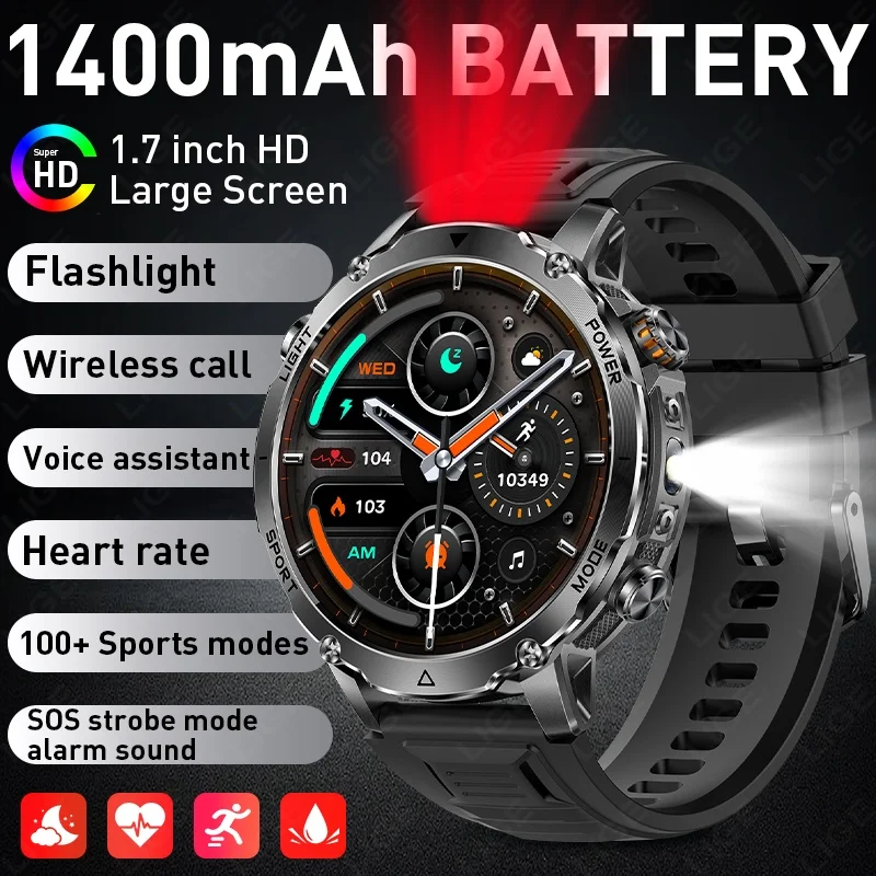 

1400mAh Smart Watch Big Battery Outdoor Sport 2026 New 2.01"HD Screen Voice Assistant Bluetooth Call Waterproof Smartwatch Men