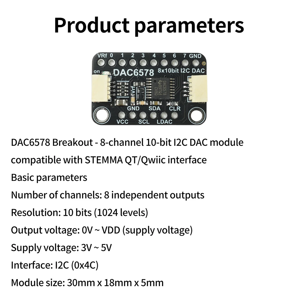 8-Kanal-Programmierbares DAC-Modul, Hochleistungs-I2C-Digital-Analog-Wandler mit STEMMA QT/Qwiic-Schnittstelle für Sensoren – Detail 12
