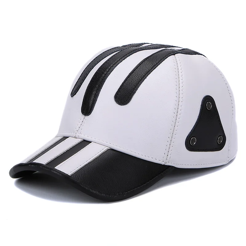 

Genuine Leather Golf Hat For Men Casual Outdoor White Black Patchwork Baseball Cap Male Thin Duck Tongue Chic Trucker Casquette