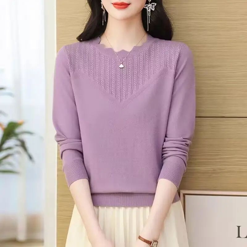 Autumn Winter Round Neck Women\'s Clothing Solid Color Pullover Long Sleeve Screw Thread Sweater Knitted Casual Elegant Tops
