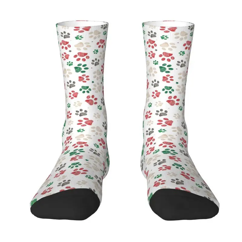 Custom Funny Christmas Paw Print Socks Women Men Warm 3D Print Basketball Sports Socks