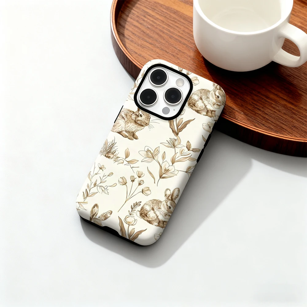 

Luxury Bunny Blooms Phone Case for iPhone 17 16 15 14 13 12 11 Pro Max Air Plus Luxury Double-layer Back Cover