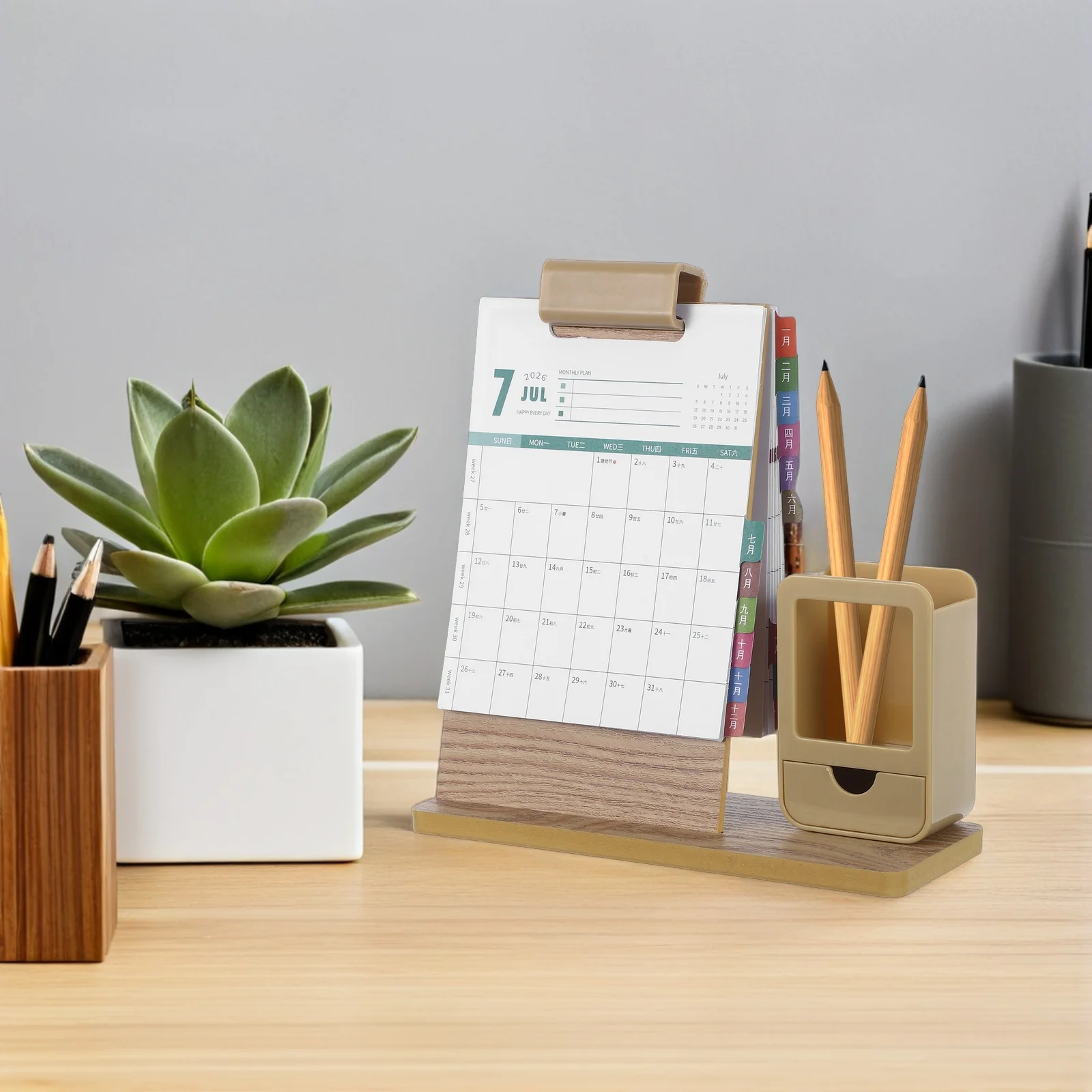 حامل القلم الرصاص الخشبي، منظم سطح المكتب، كوب تخزين الأدوات المكتبية من الخشب الصلب، حامل مكتبي مزخرف للمكتب والمنزل #6