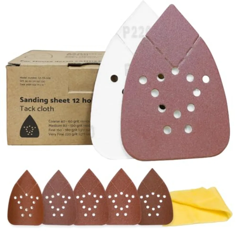 

Black and Decker Mouse Sanding Pads 60 Pack, 60, 80, 120, 150, 220 Grit Mouse Sander Sandpaper Assortment, 12 Hole Hook and Loo