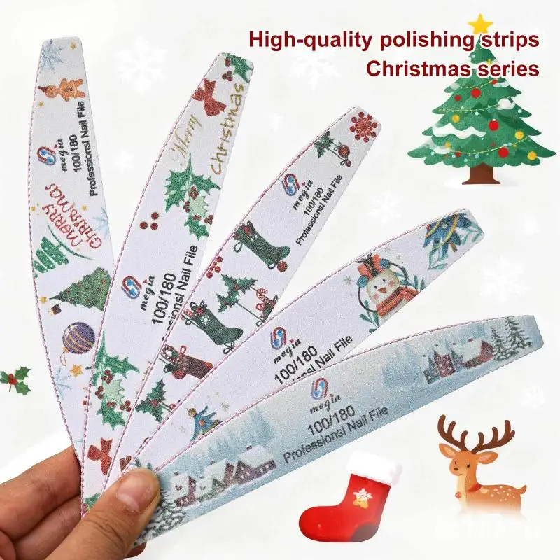 Christmas Nail Files Double-Sided Manicure Gel Nails Home Salon Washable Nail Gel Remove Polish Buffer Boards New Year Files1pcs