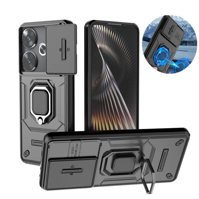 

For Poco F6 5G Case Shockproof Armor Car Holder Ring Case For Poko Little F6 F 6 PocoF6 5G Camera Lens Protection Fundas