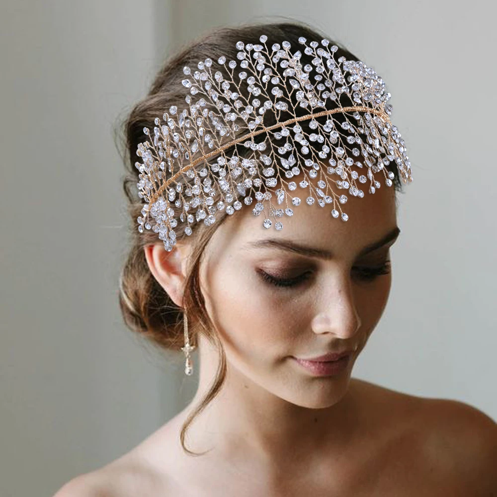 Rhinestone Headband Gold/Silver Fascinators For Women Chic Wedding Hair Accessories Jewelry For Bride Glitter Women’s Head Band