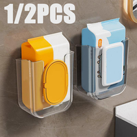 1/2PCS Non Perforated Wall Mounted Wet Wipes Storage Box Bathroom Toilet Paper Holder Transparent Self-Adhesive Paper Towel Box